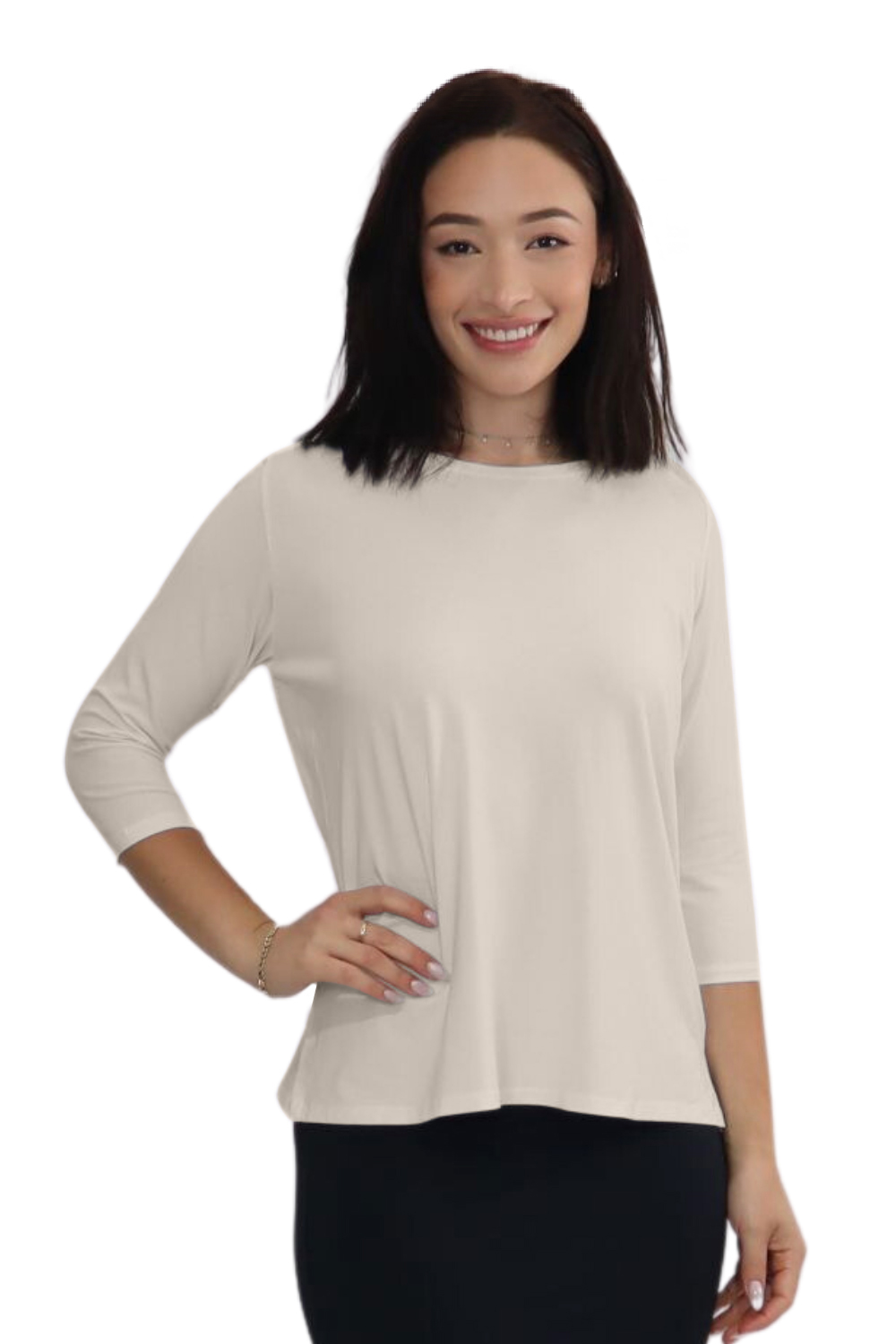 Modest Relaxed Fit 3/4 Sleeve T-Shirt with Extended Length