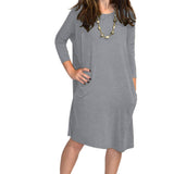 Relaxed Fit Modest 3/4 Sleeve Knee-Length Dress with Pockets