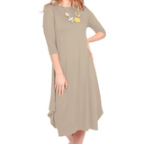 Flowing Midi Dress with 3/4 Sleeves and Dramatic Drape