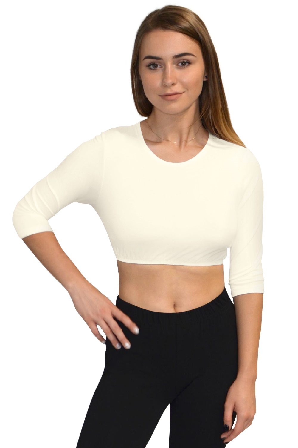 3/4 Sleeve Cropped Layering Shell in Viscose Spandex - Women's and Plus Sizes