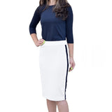 Straight Knee Length Skirt with Side Stripe for Women