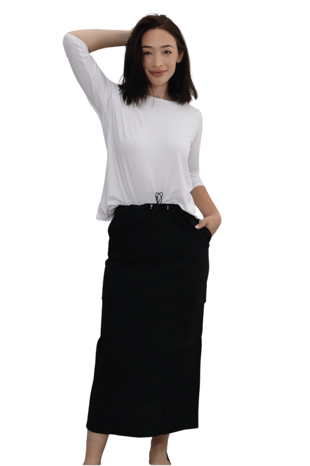 Lightweight Cargo Maxi Skirt with Adjustable Drawstring Waist