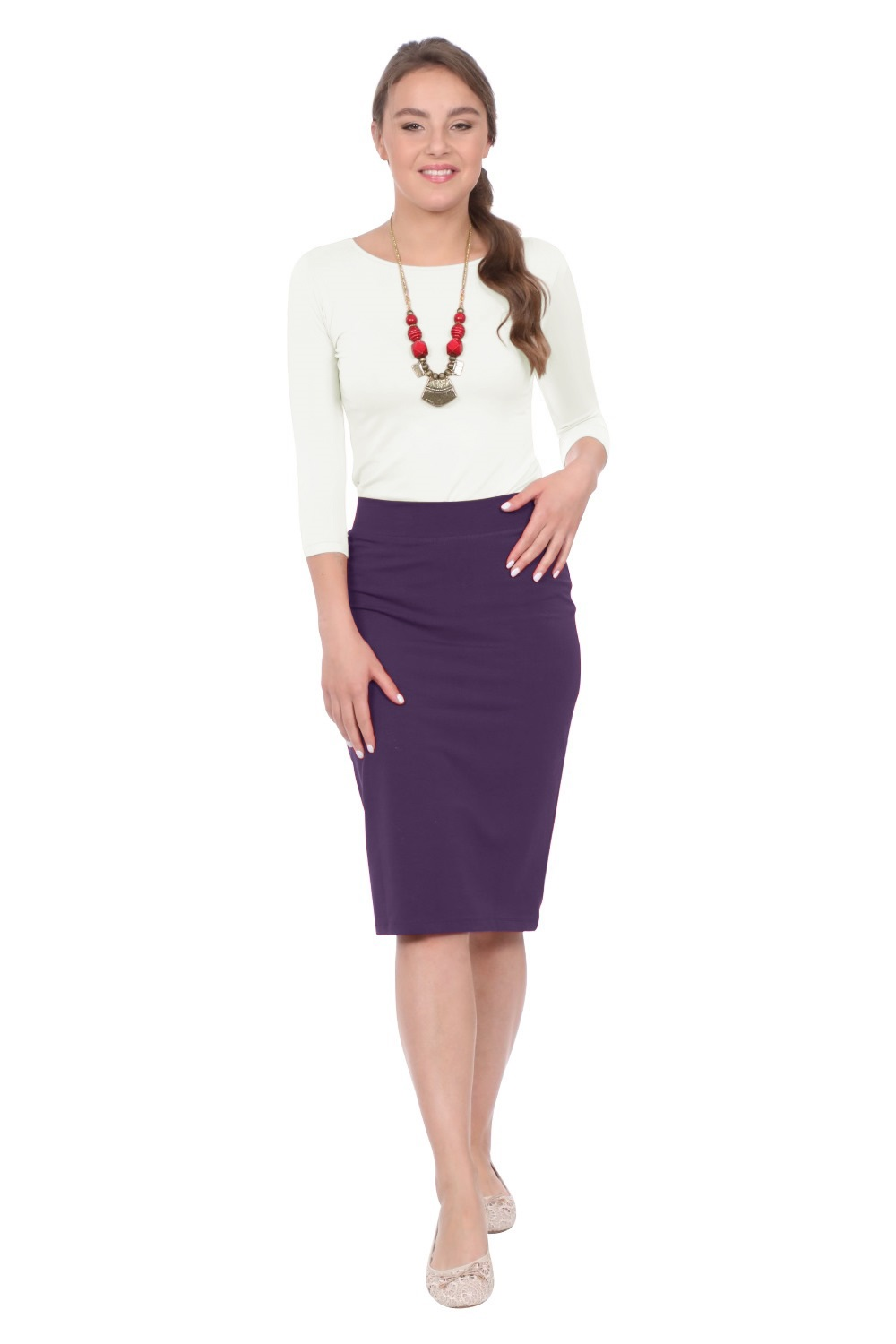 Modest Knee-Length Tapered Stretch Cotton Spandex Pencil Skirt