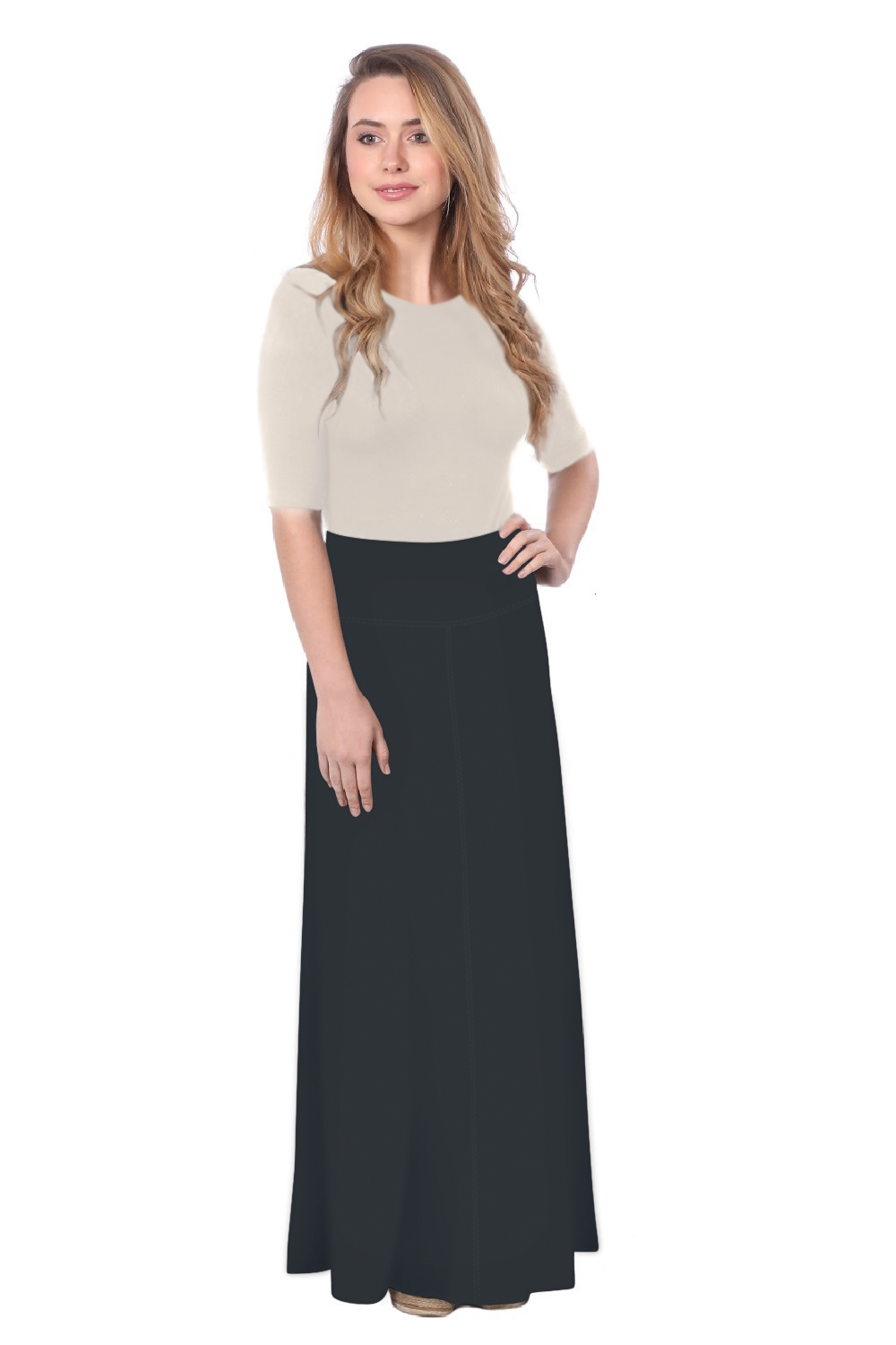 Sleek A-Line Maxi Skirt with Adjustable Fold-Over Waist