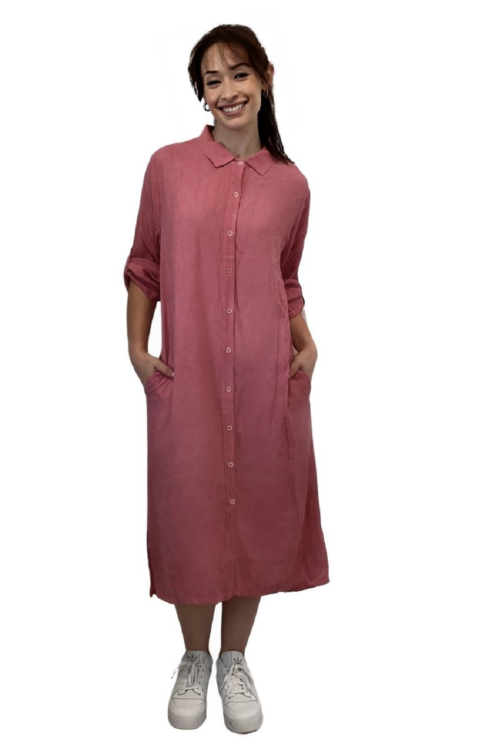 Classic Midi Shirt Dress in Soft Garment Washed Fabric