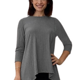 Women's Variegated Ribbed Handkerchief Tunic 3/4 Sleeve