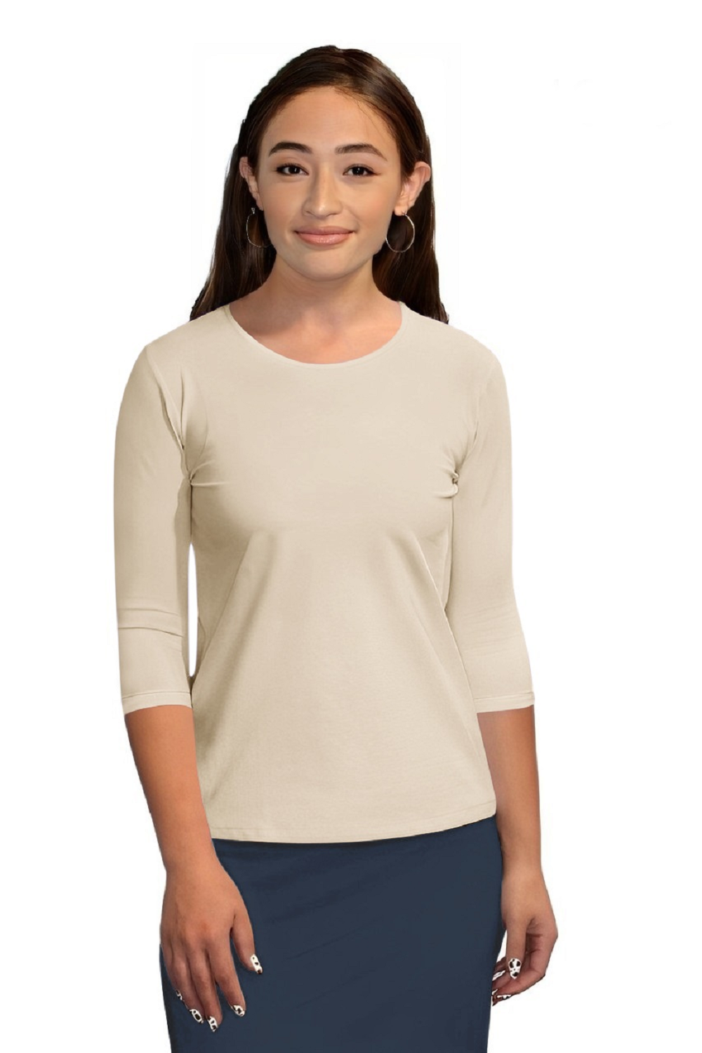 Essential 3/4 Sleeve Modest Crew Neckline Shell - Versatile Layering Top