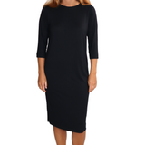 Classic 3/4 Sleeve Modest Knee-Length Shift Dress