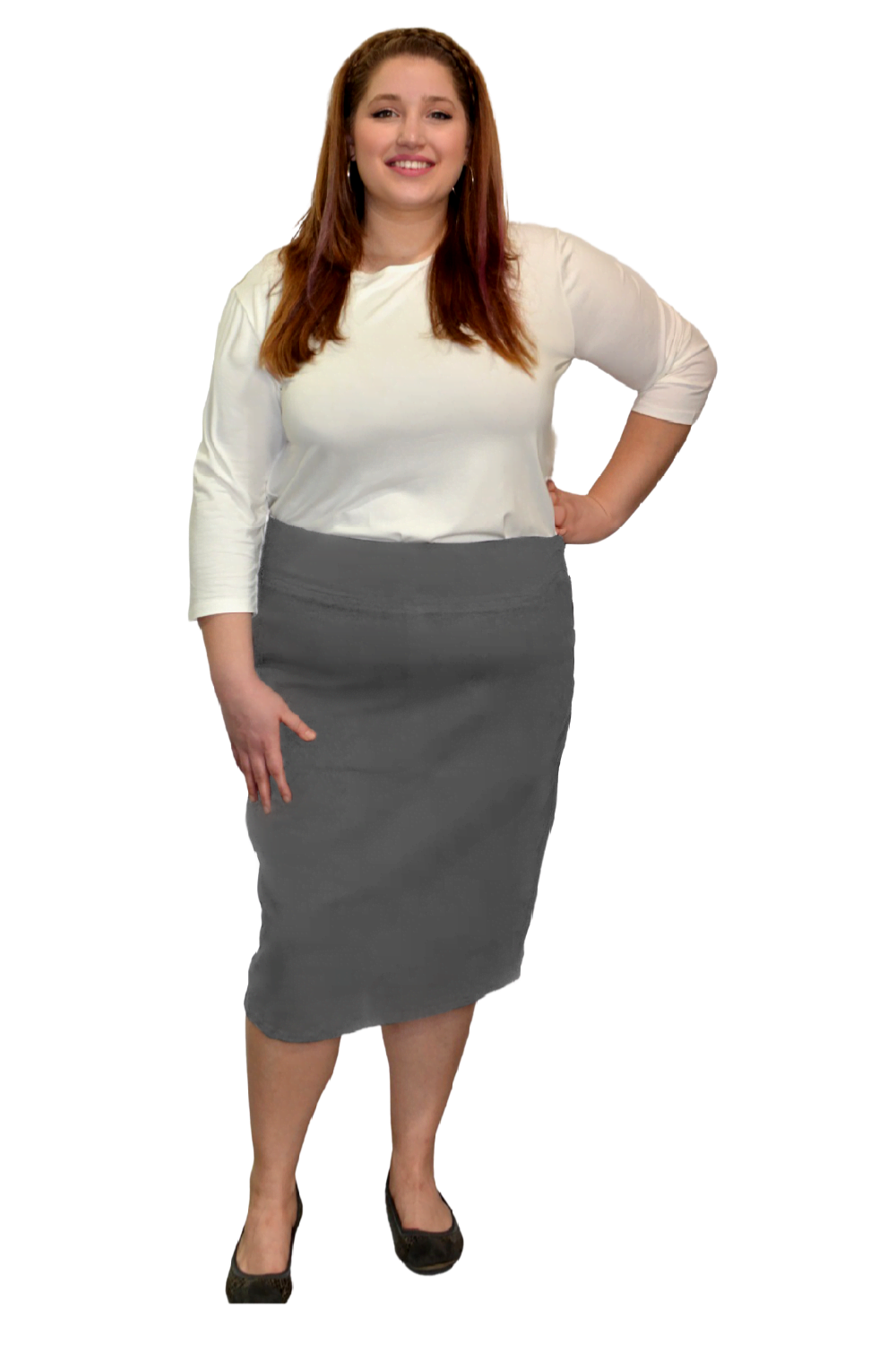 Classic Cotton Lycra Pencil Skirt - Below Knee Length