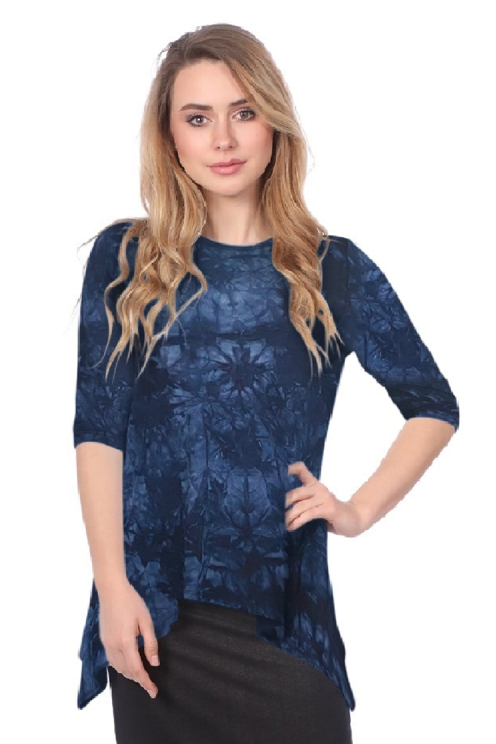 Modest Handkerchief Tunic Top - 3/4 Sleeve Comfort Flow Design