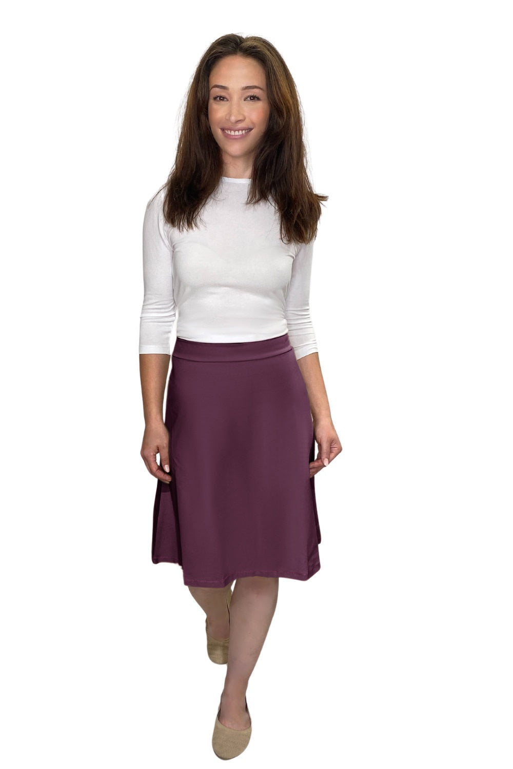 Classic A-Line Knee Length Cotton Stretch Skirt - Modest Everyday Comfort