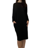 Batwing Long Sleeve Midi Dress with Pockets - Versatile Loose Fit Style