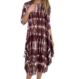 Flowing Midi Dress with 3/4 Sleeves and Dramatic Drape