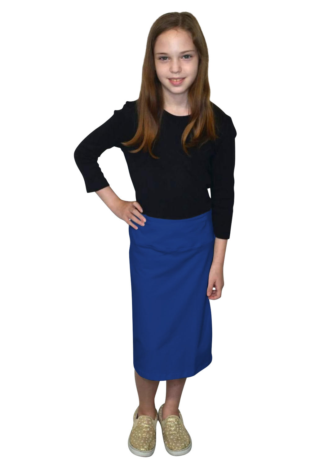 Girls Stretch Knee Length Pencil Skirt in Cotton Spandex