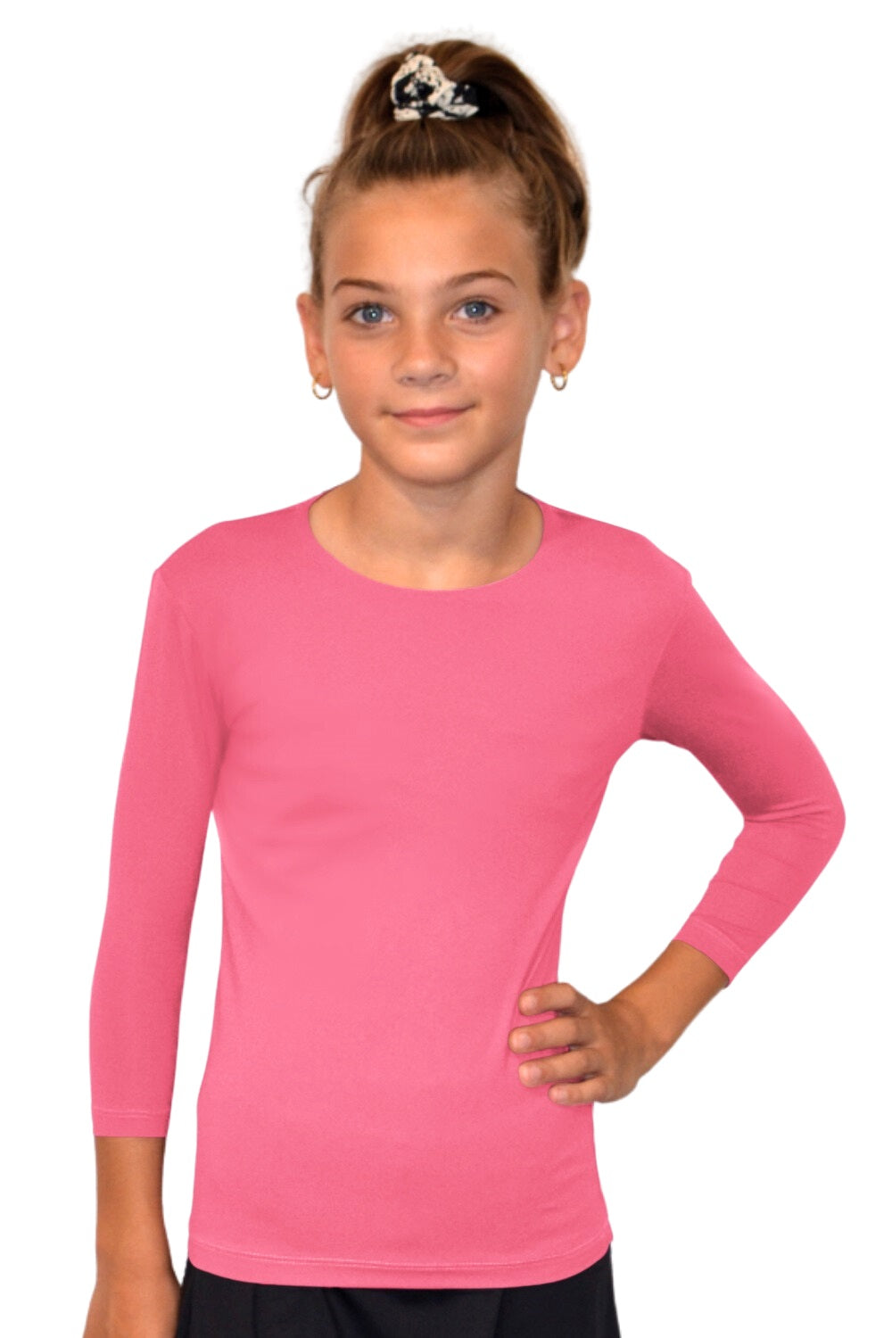 Girls' High-Neck Modest 3/4 Sleeve Swim Shirt with UV50 Protection