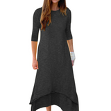 Two-Layered Long A-line Cotton Dress with Pockets