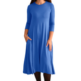 Mid-Calf 3/4 Sleeve Swing Dress with Pockets