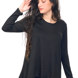 Womens Long Sleeved Ribbed Hi Lo Tunic Top