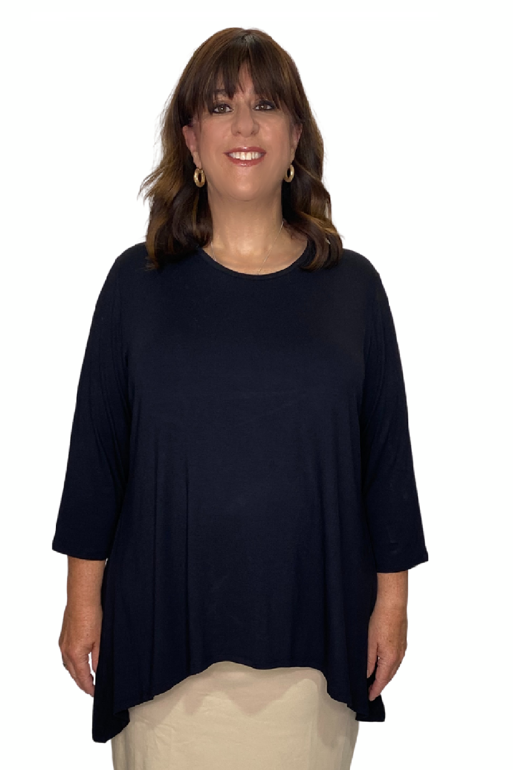 Modest Handkerchief Tunic Top - 3/4 Sleeve Comfort Flow Design