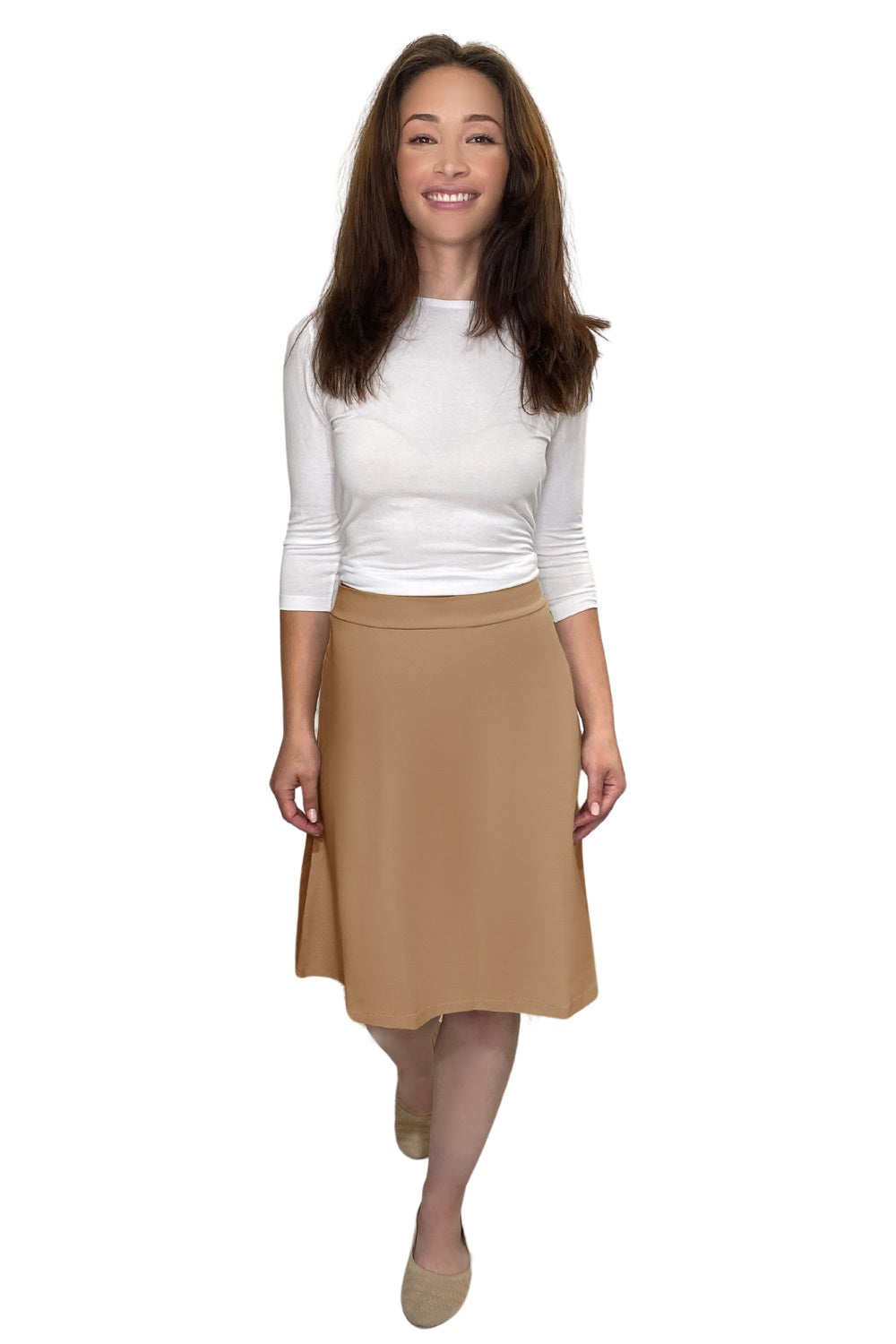 Classic A-Line Knee Length Cotton Stretch Skirt - Modest Everyday Comfort