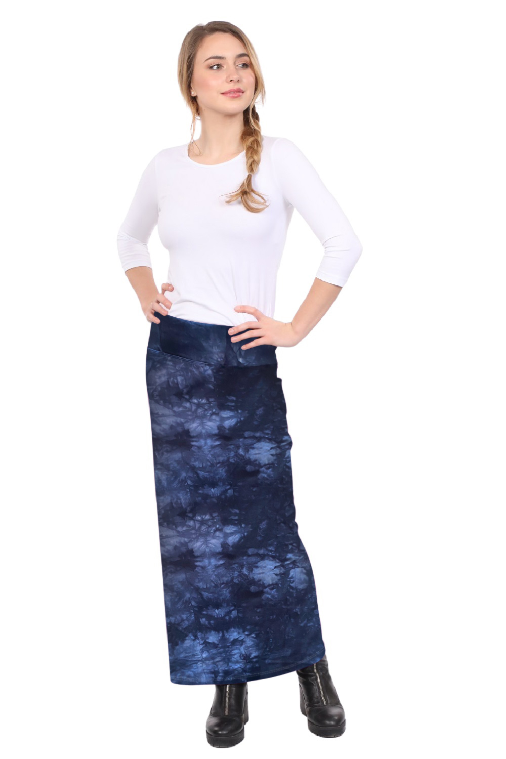 Classic Fitted Maxi Pencil Skirt - Cotton Blend with Stretch Comfort and No Slits