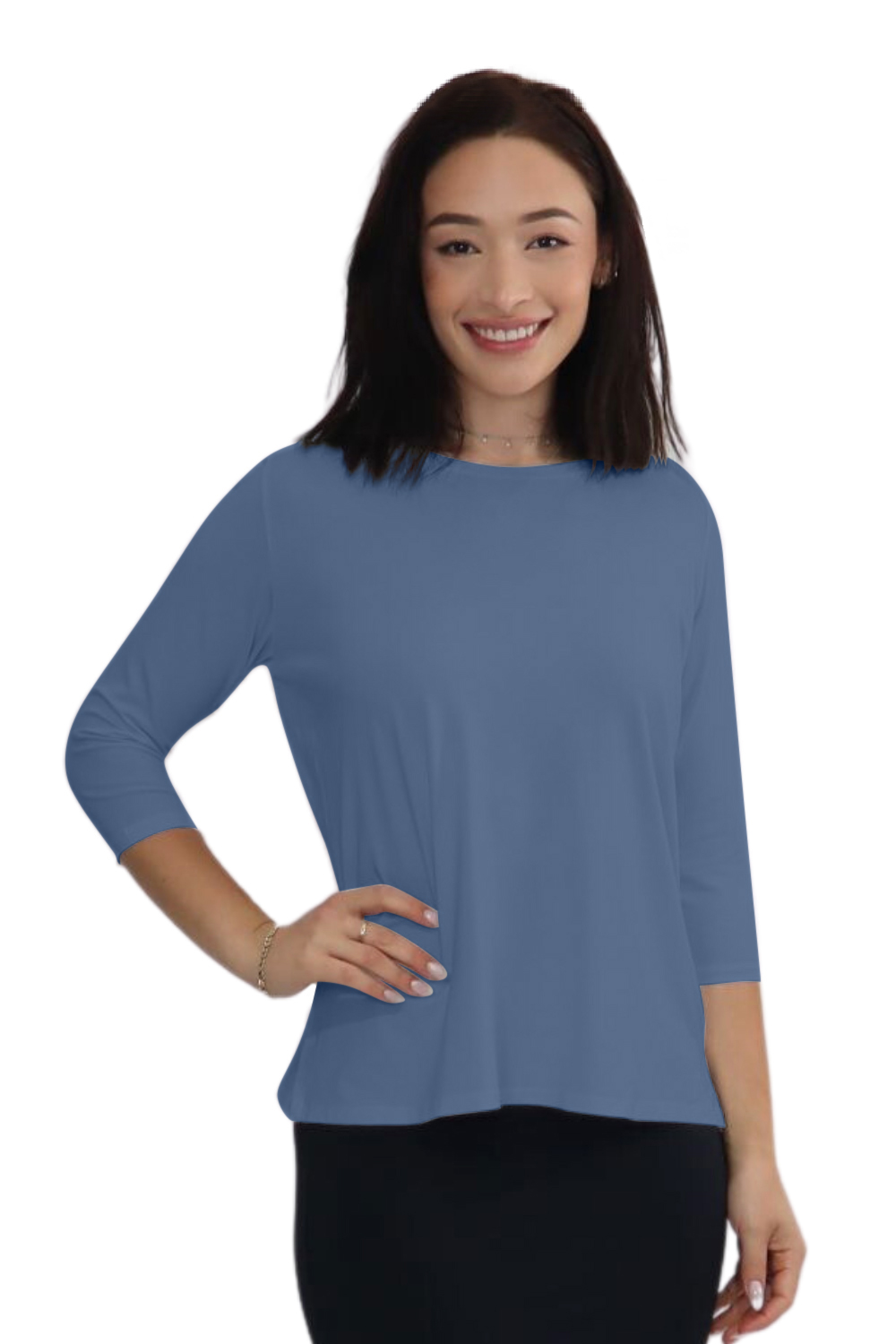 Modest Relaxed Fit 3/4 Sleeve T-Shirt with Extended Length