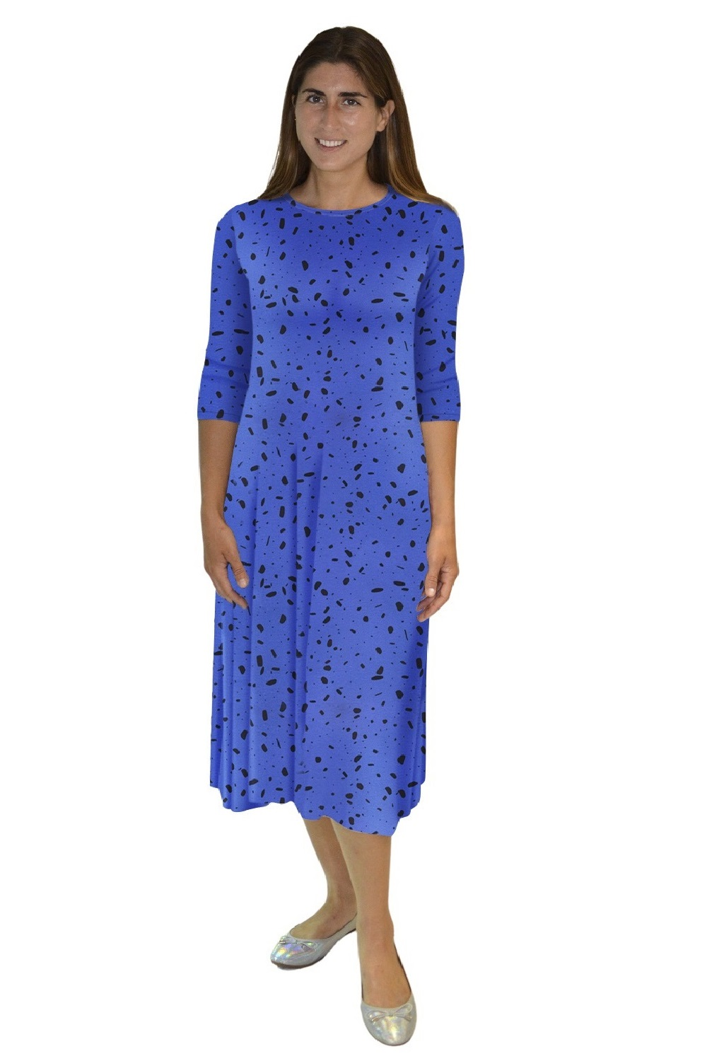 Mid-Calf 3/4 Sleeve Swing Dress with Pockets