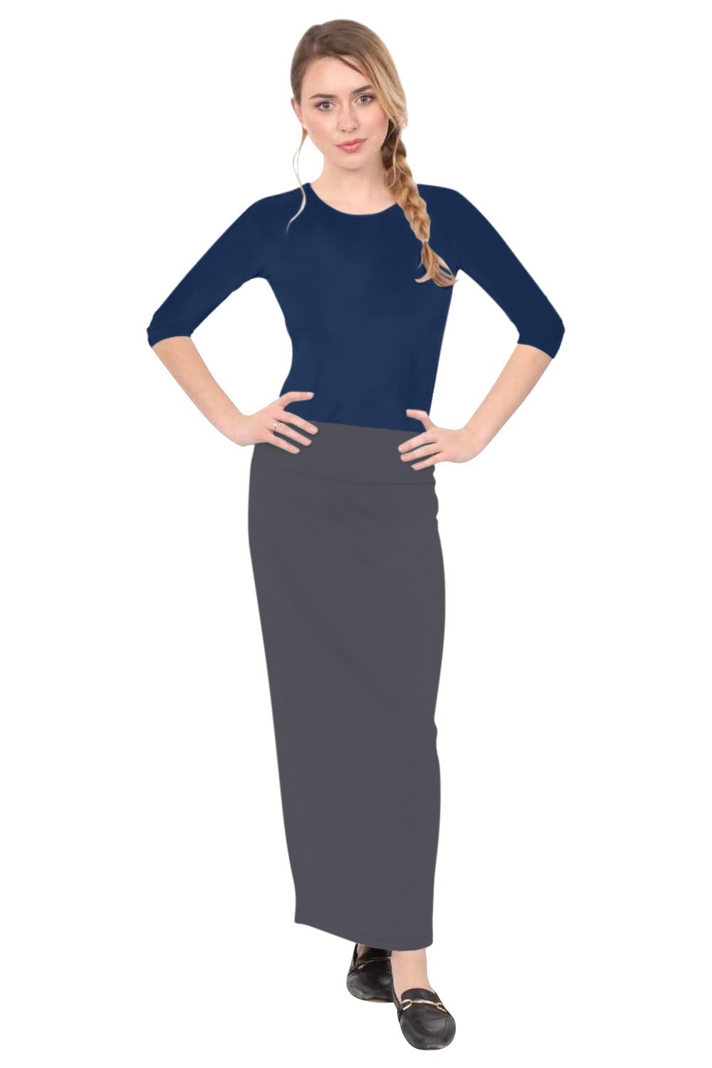 Classic Fitted Maxi Pencil Skirt - Cotton Blend with Stretch Comfort and No Slits