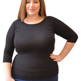 Plus Size Womens 3/4 Sleeve Layering Top - Modest Boat-neck Opening