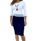 Womens Straight Knee Length Denim Skirt with Stretch Waistband