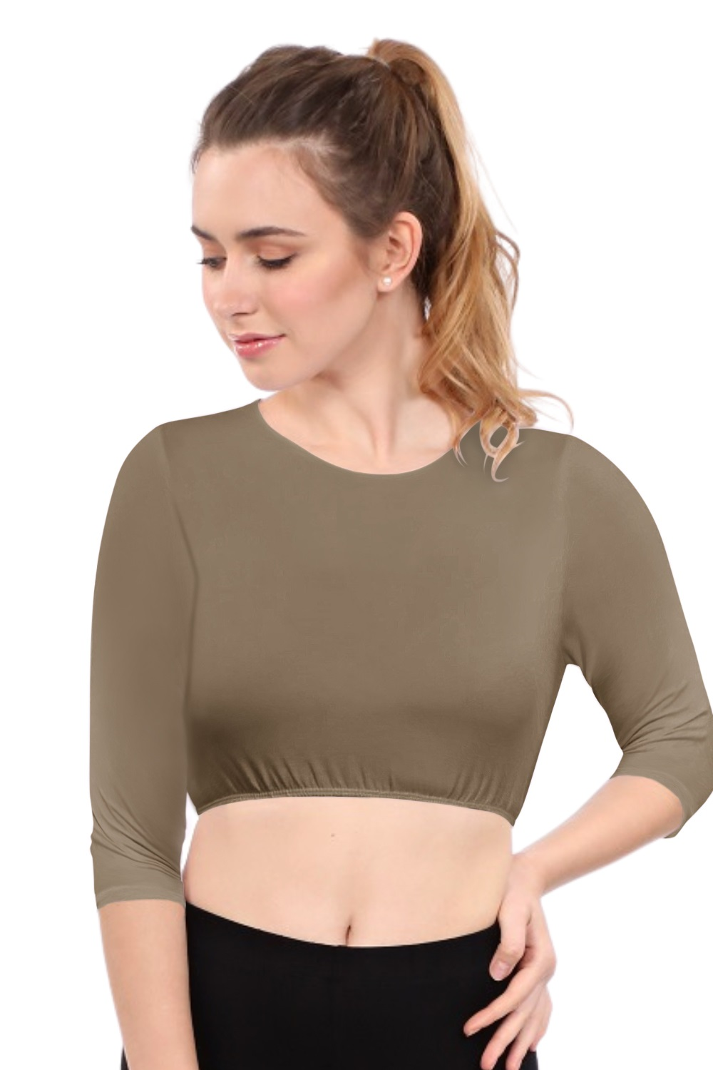 Modest Neck Cropped Layering Tank - Cotton Spandex 3/4 Sleeve Shell Top