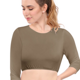 Modest Neck Cropped Layering Tank - Cotton Spandex 3/4 Sleeve Shell Top