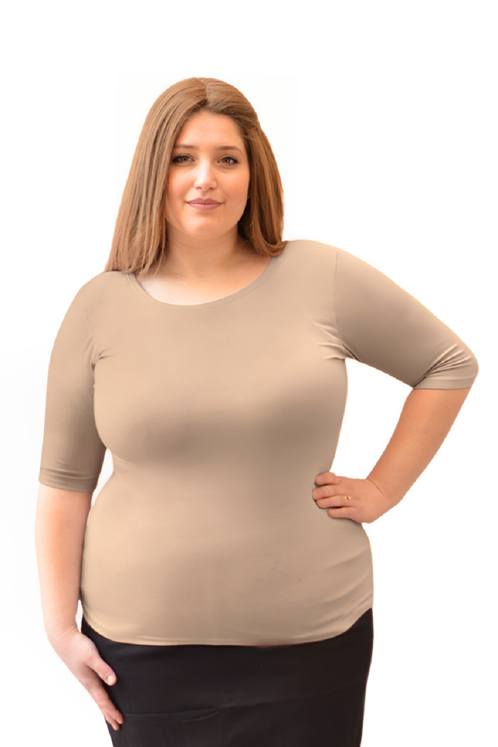 Fitted Layering Shell - Modest Round Neck with Elbow Sleeves