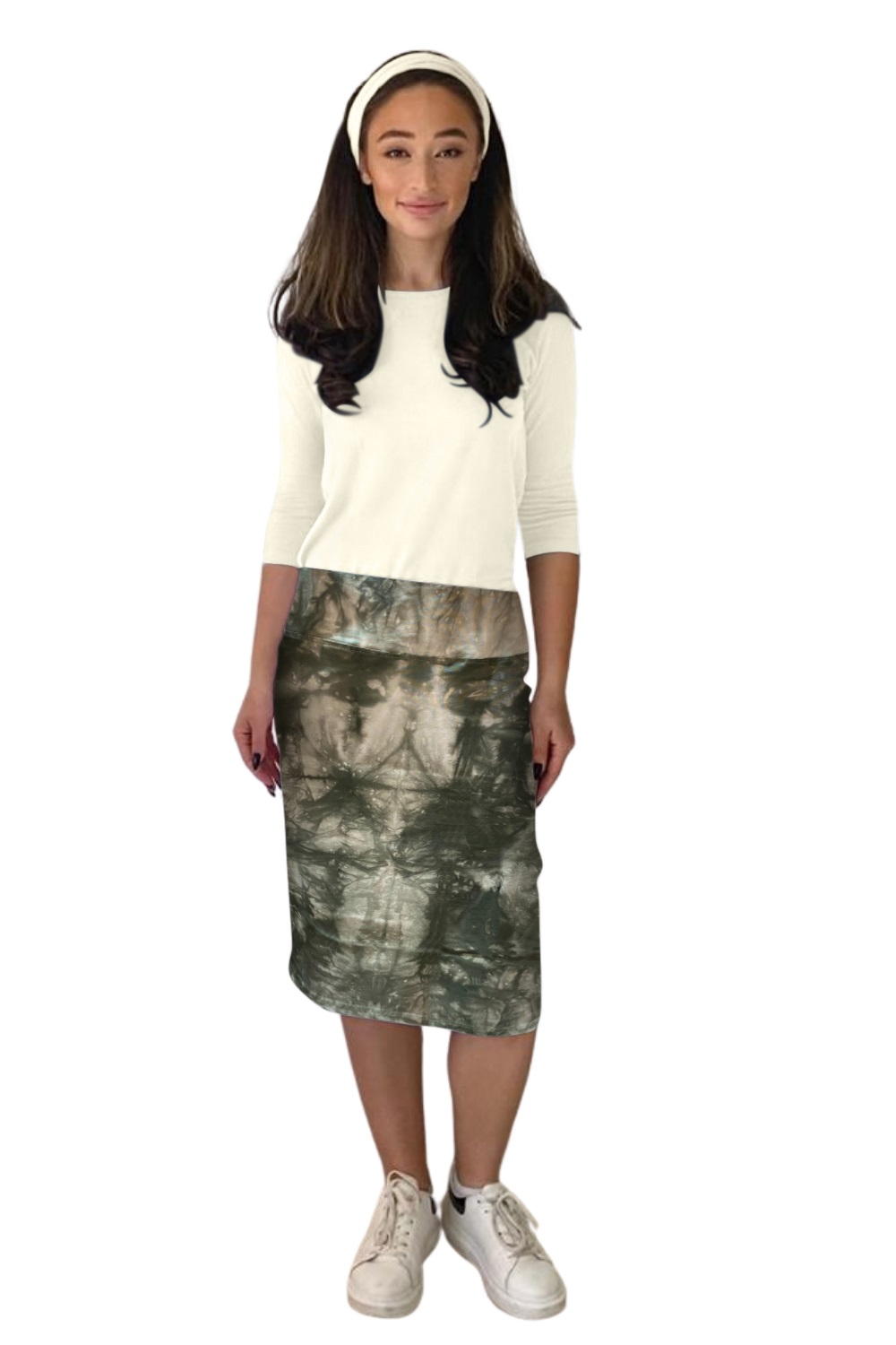 Modest Stretch Knee Length Pencil Skirt  in Cotton Spandex