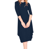 Flowing Midi Dress with 3/4 Sleeves and Dramatic Drape