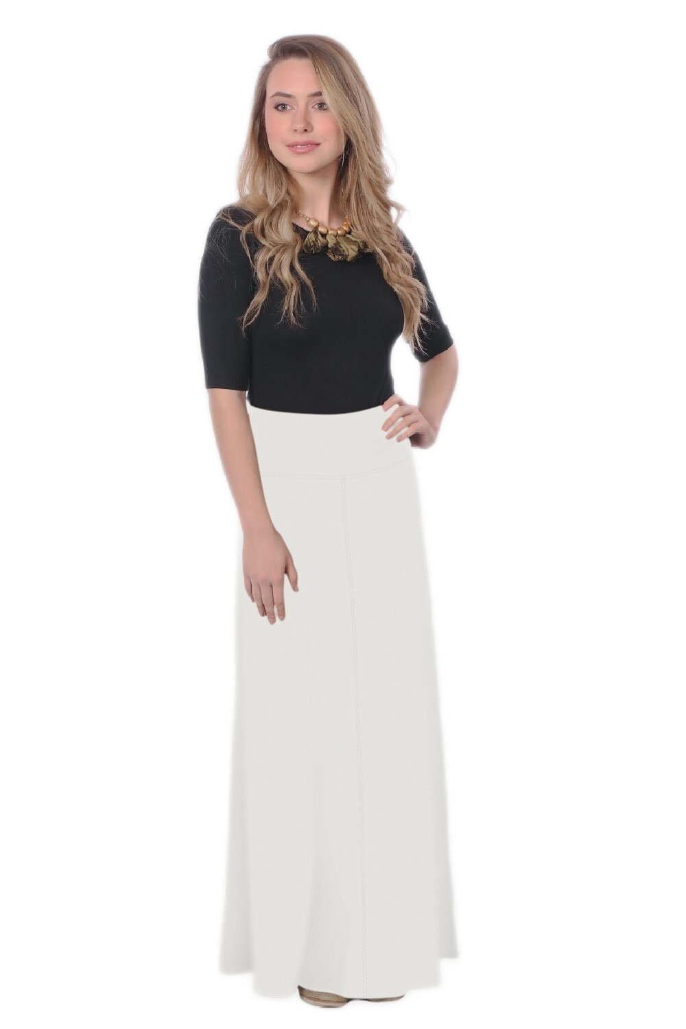 Sleek A-Line Maxi Skirt with Adjustable Fold-Over Waist