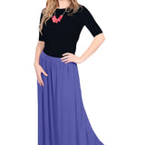 Women's Flowing Long Maxi Skirt with Pockets - Full Covered Elastic Waist