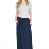 Women's Flowing Long Maxi Skirt with Pockets - Full Covered Elastic Waist