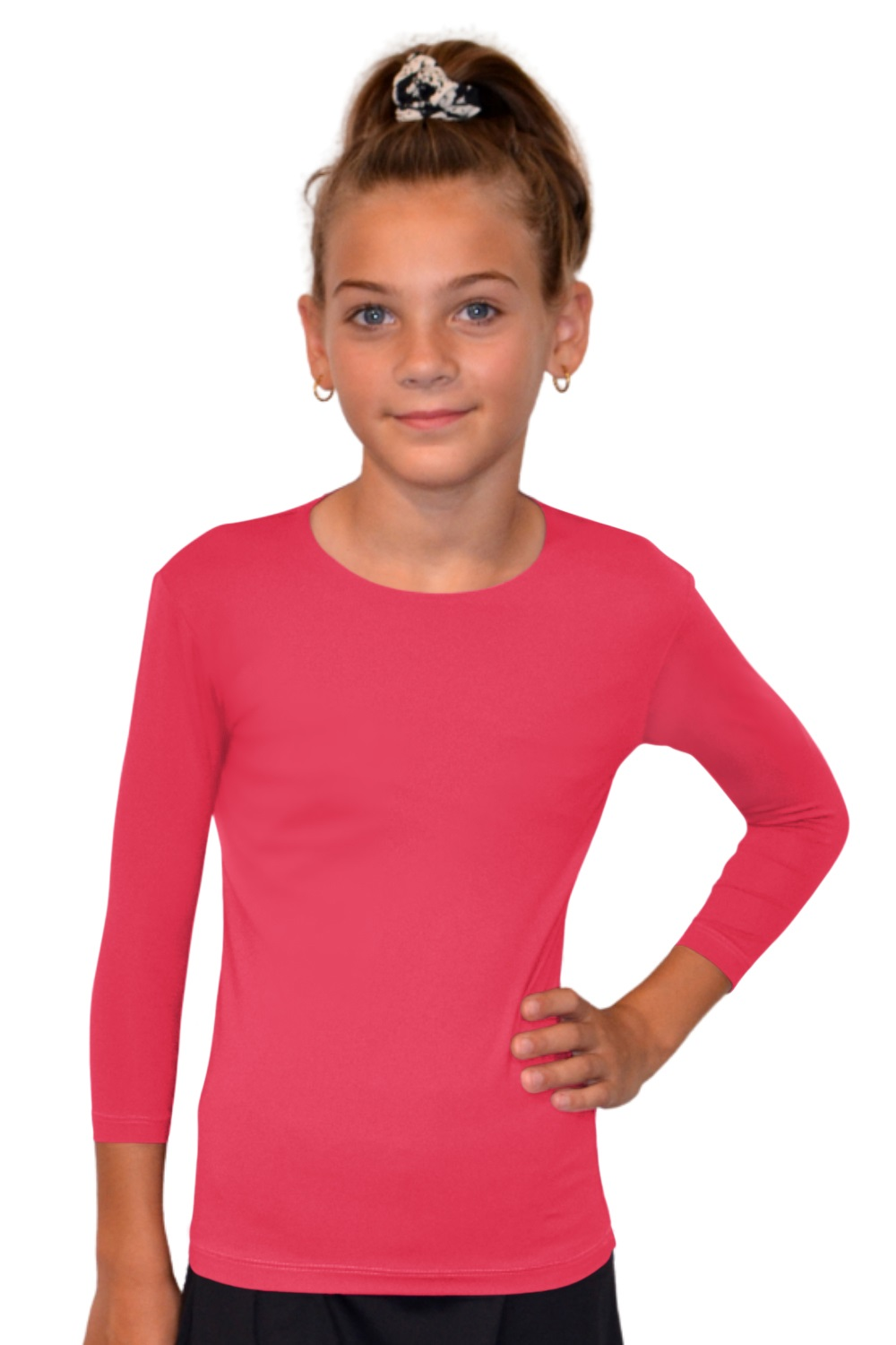 Girls' High-Neck Modest 3/4 Sleeve Swim Shirt with UV50 Protection