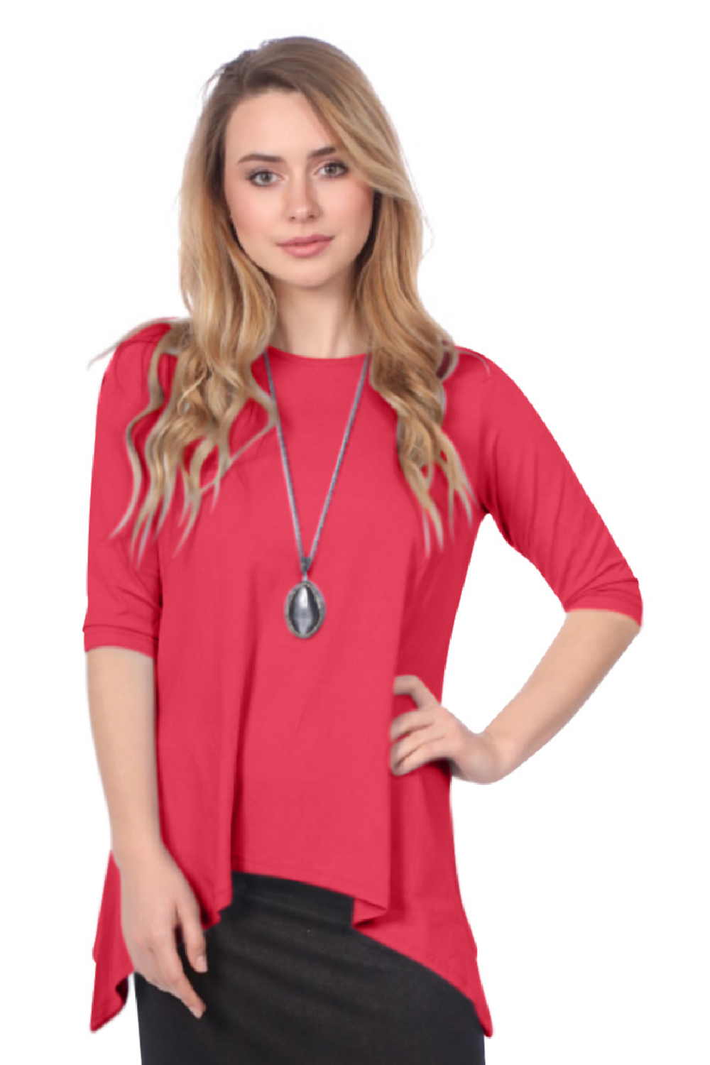 Modest Handkerchief Tunic Top - 3/4 Sleeve Comfort Flow Design