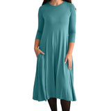 Mid-Calf 3/4 Sleeve Swing Dress with Pockets