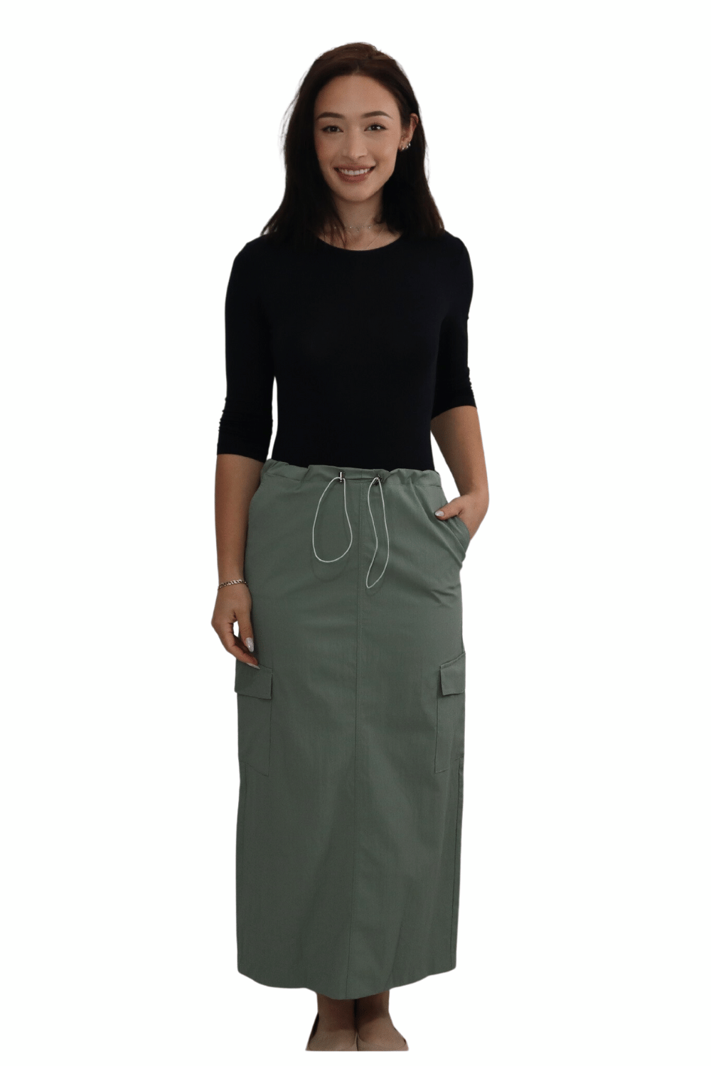 Lightweight Cargo Maxi Skirt with Adjustable Drawstring Waist