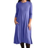 Mid-Calf 3/4 Sleeve Swing Dress with Pockets