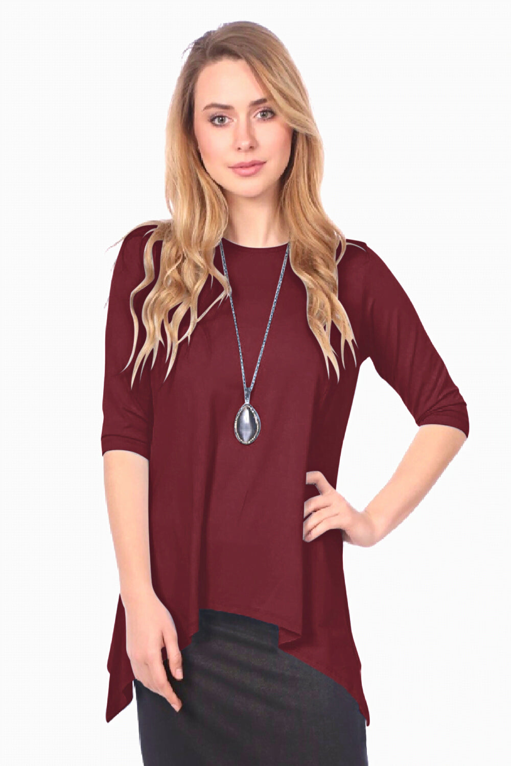 Modest Handkerchief Tunic Top - 3/4 Sleeve Comfort Flow Design