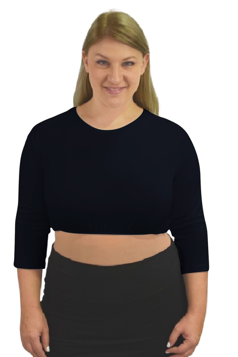 3/4 Sleeve Cropped Layering Shell in Viscose Spandex - Women's and Plus Sizes