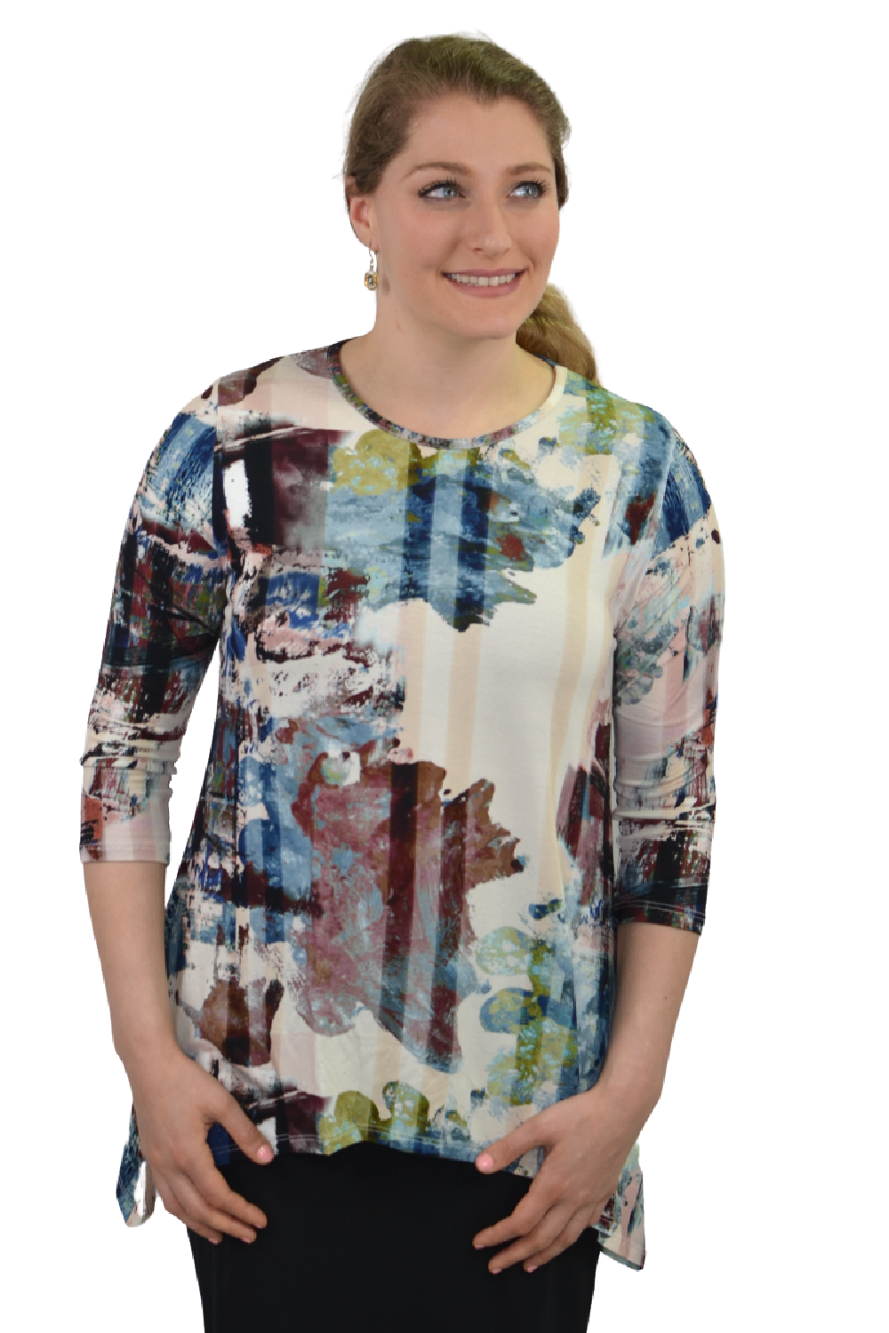 Modest Handkerchief Tunic Top - 3/4 Sleeve Comfort Flow Design