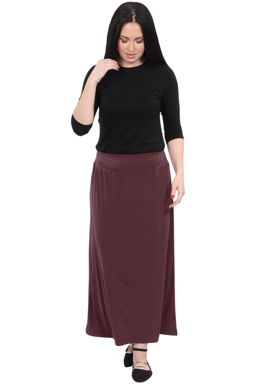 Classic Maxi Length Modest Stretch Pencil Skirt with Subtle Sheen