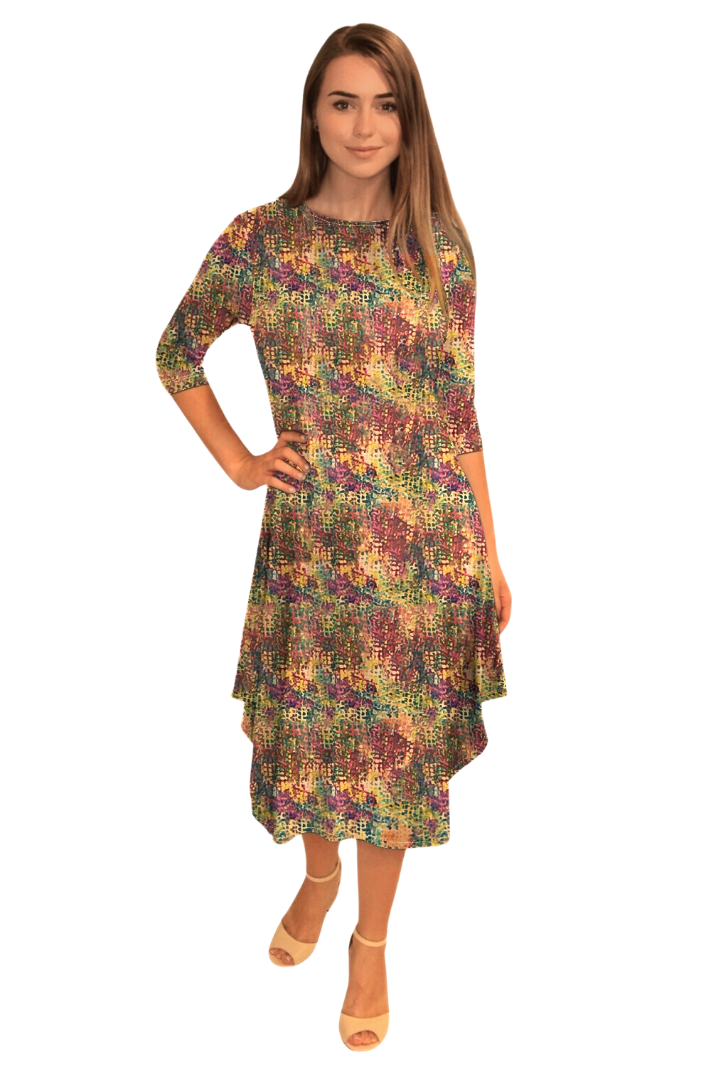 Long 3/4 Sleeve Draping Dress