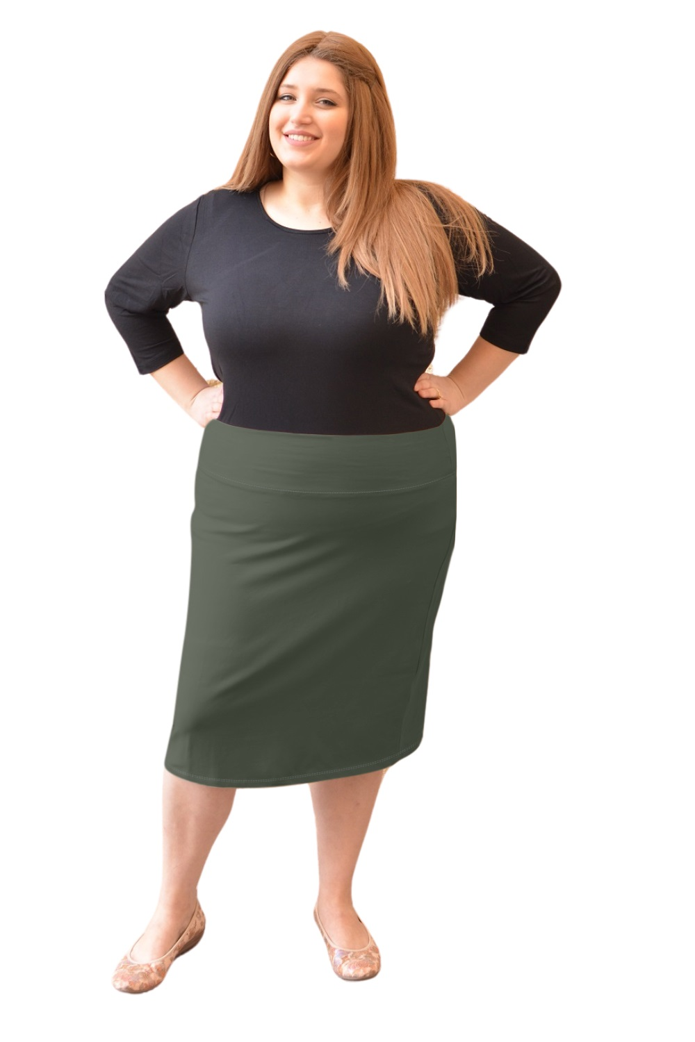 Classic Cotton Lycra Pencil Skirt - Below Knee Length