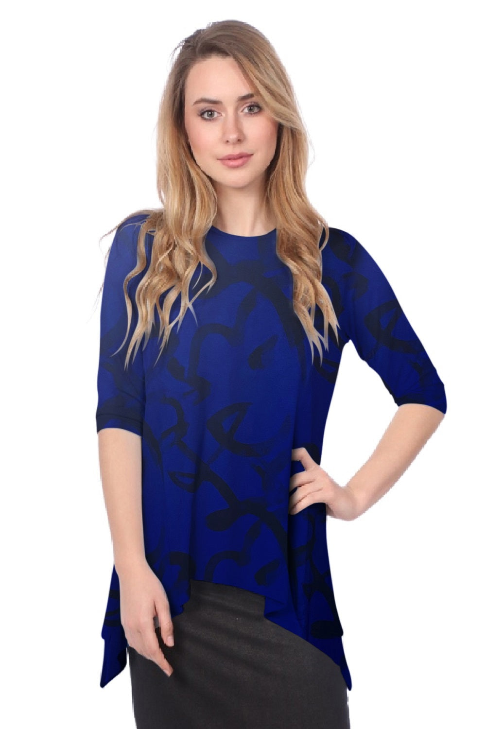 Modest Handkerchief Tunic Top - 3/4 Sleeve Comfort Flow Design